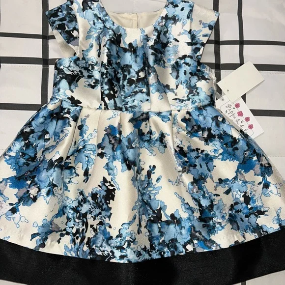 pippa and julie blue dress Vintage White Embroidered Blue Flowers Dress – Avigail Adam main image 1